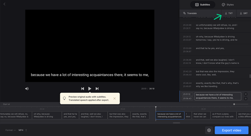 Download voice translation as text