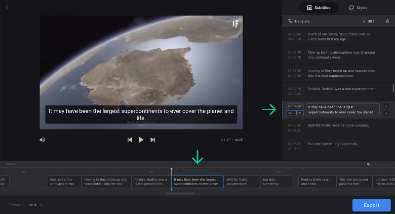 Edit automatically generated subtitles