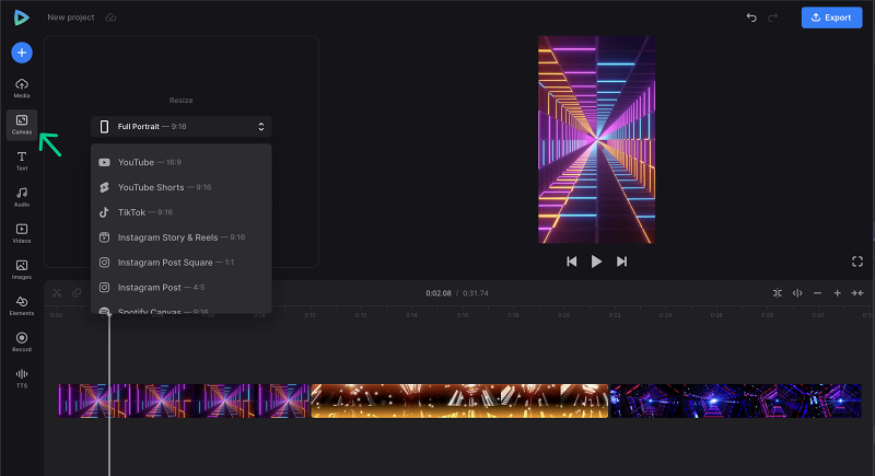 Edit canvas to make karaoke music video with lyrics Edit canvas to make a karaoke video