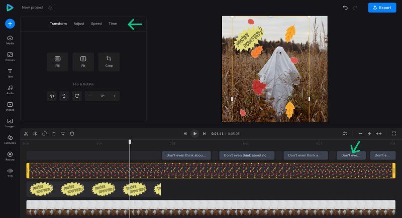 Edit clips in a Halloween gif party invitation