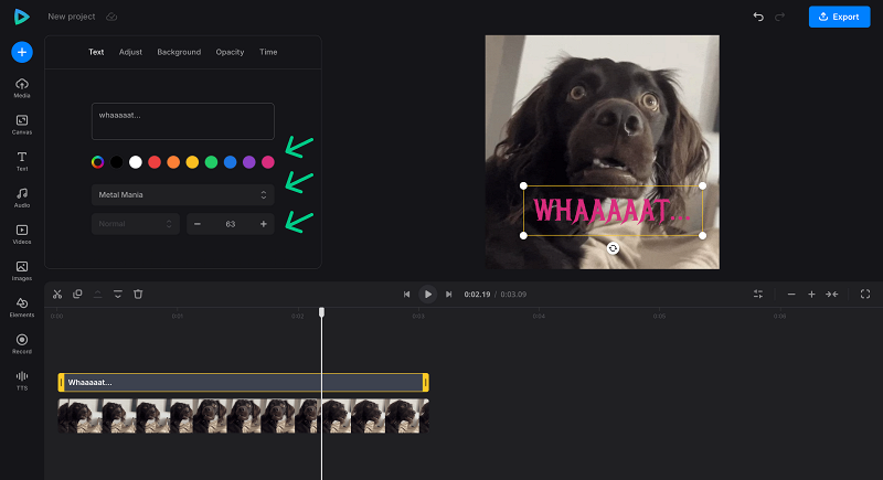 Edit GIF text settings