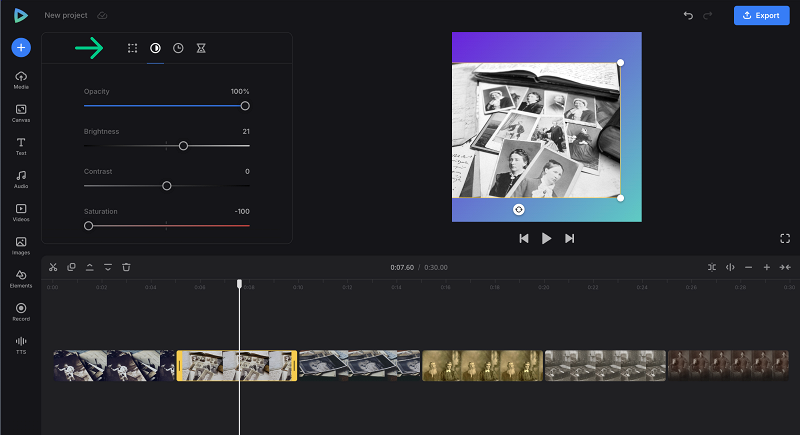 Adjust images to turn photos into video Edit images in image to video sequence