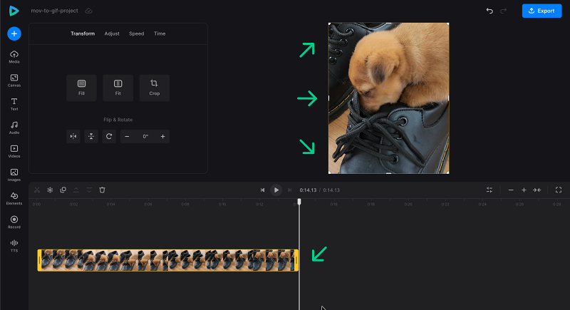Edit GIF in Clideo video editor Edit MOV to GIF project