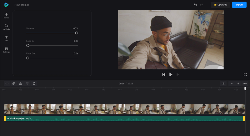 Change volume for audio Edit selfie background audio