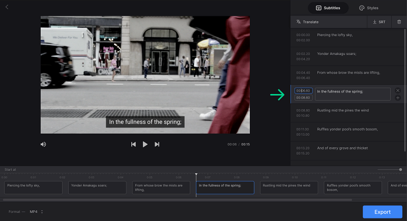 Edit srt in online subtitle translator