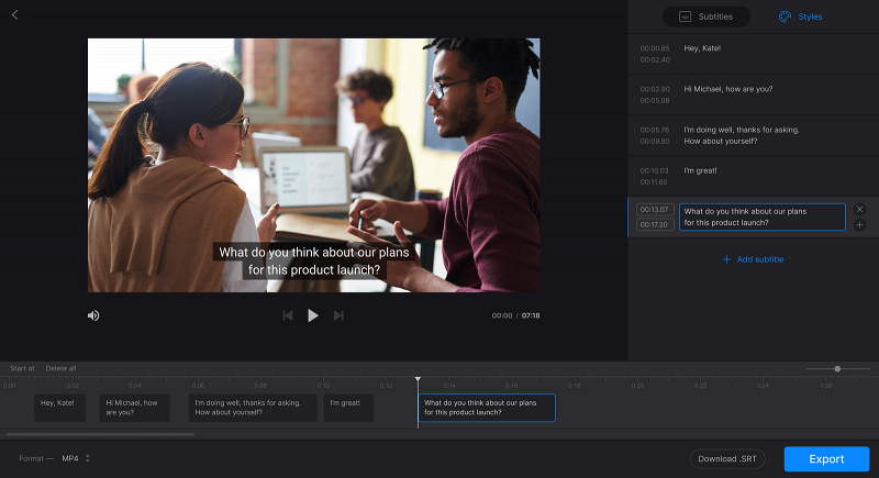 Edit subtitles generated from video