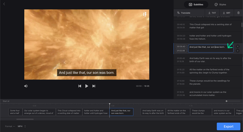 Edit video transcription