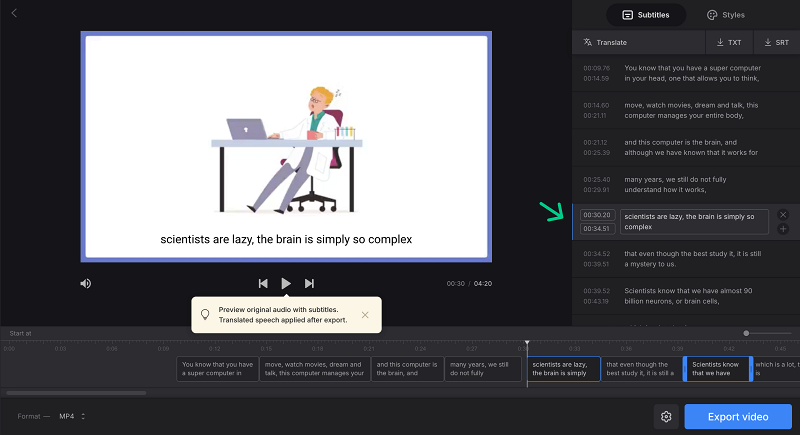 Edit video translation