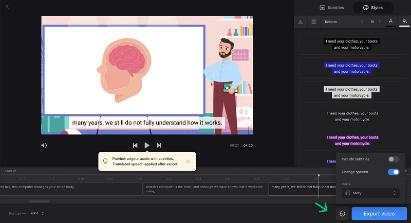 Select AI voice Enable AI voiceover