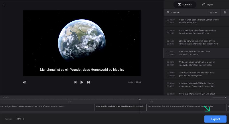 Export video in subtitle translator