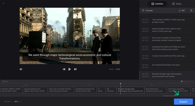 Export video with automatically generated subtitles