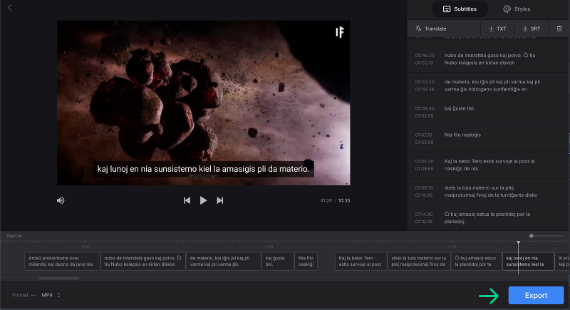 Export video with embedded mp4 subtitles