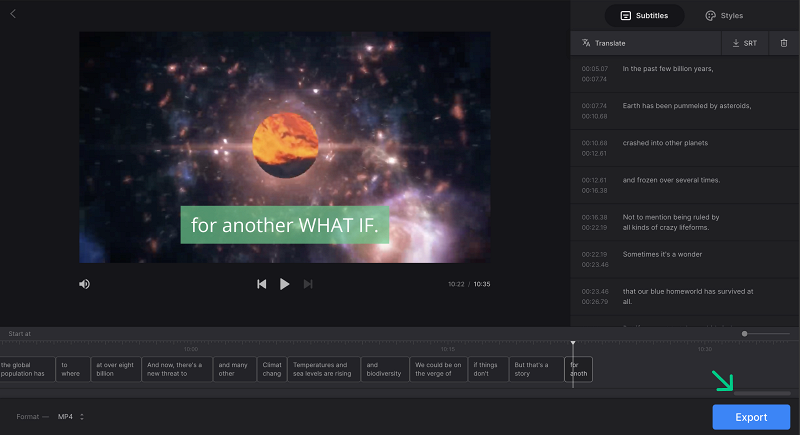 Export video with hardcoded subtitles