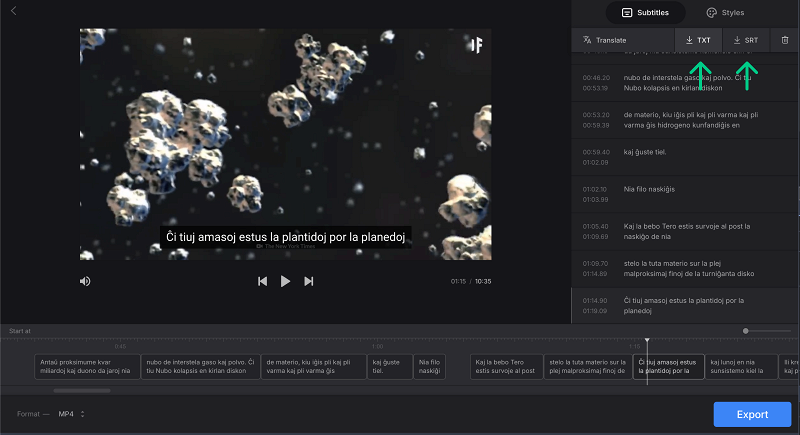 Extract subtitles from mp4 as srt or txt