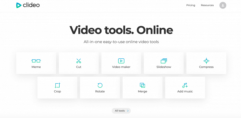 List of Clideo tools Menu of the alternative to Final Cut Pro and iMovie