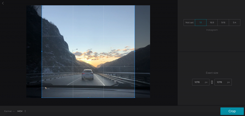Crop video for Instagram by choosing aspect ratio