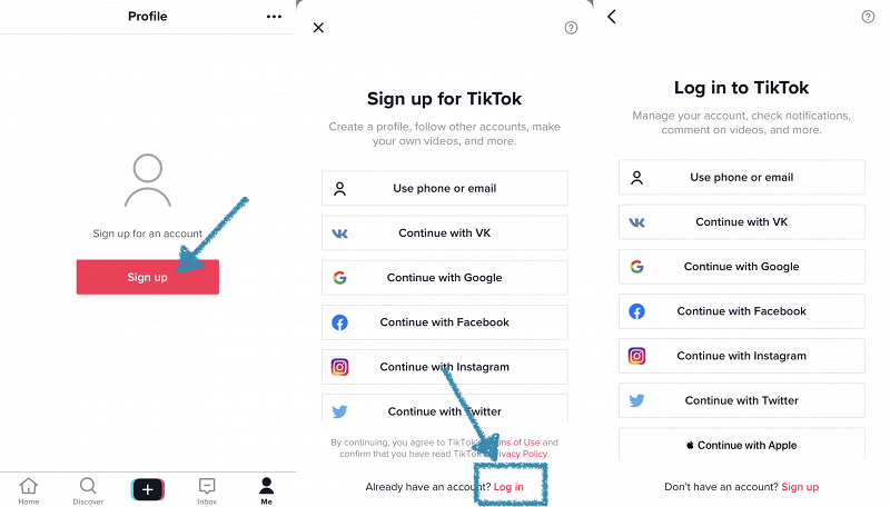 Log in to the TikTok app via a social media account