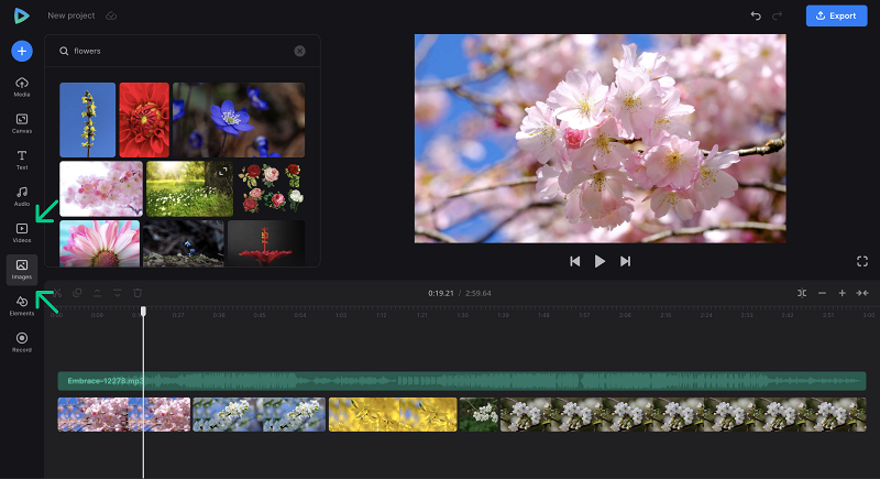 Images and videos to add audio file to make video