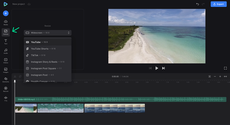 Change canvas for a video for Facebook
