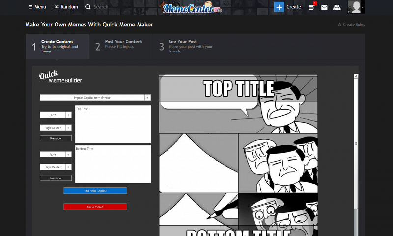 Generating text for a meme in Meme Center