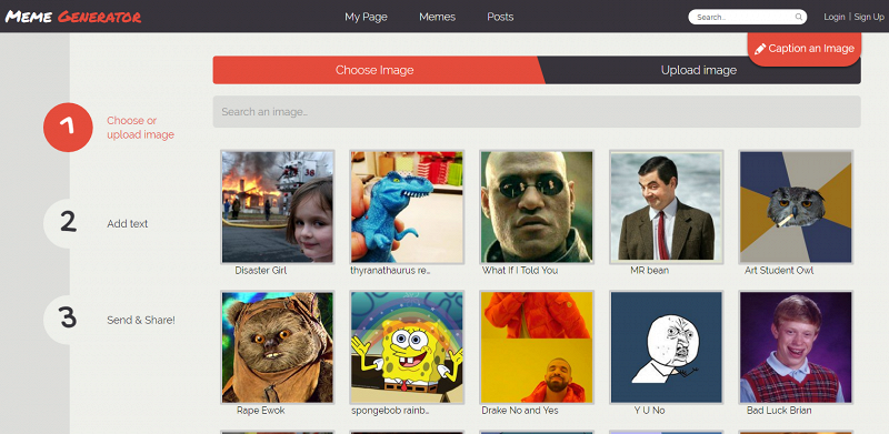 Uploading image in the Meme Generator software