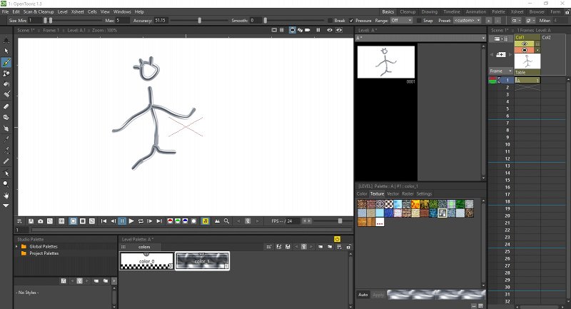 Menu of the free 2D animation software Opentoonz