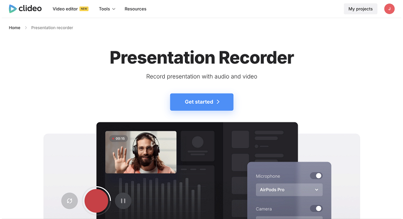 Video editor to record presentation with audio and video