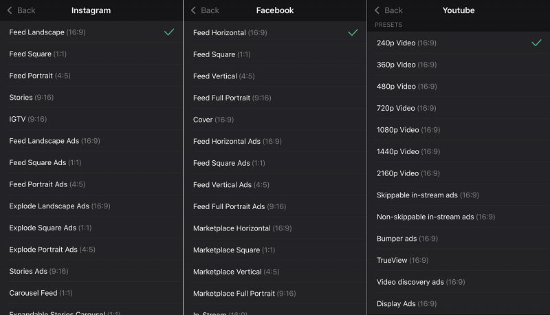 Presets in Instagram resize app