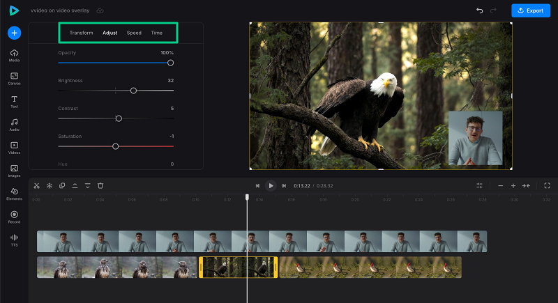 Adjust files in overlaid video