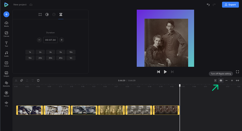 Ripple mode to turn photos into video Ripple mode for image to video sequence