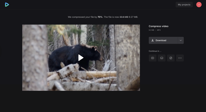 Download the video compressed for Instagram