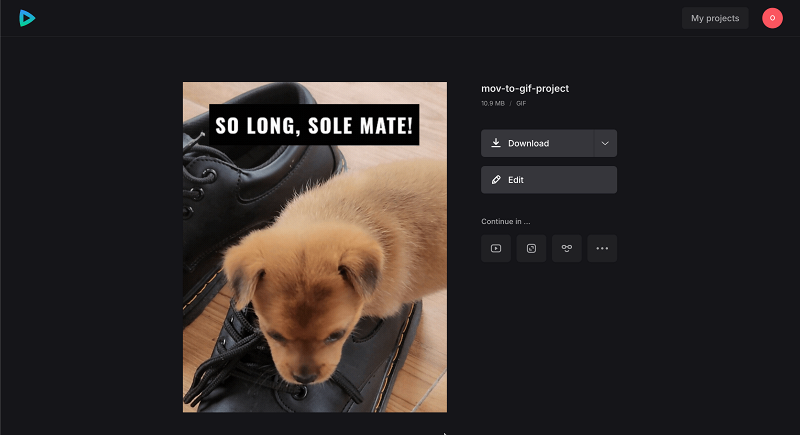 Save GIF from Clideo video editor Save MOV to GIF project as GIF