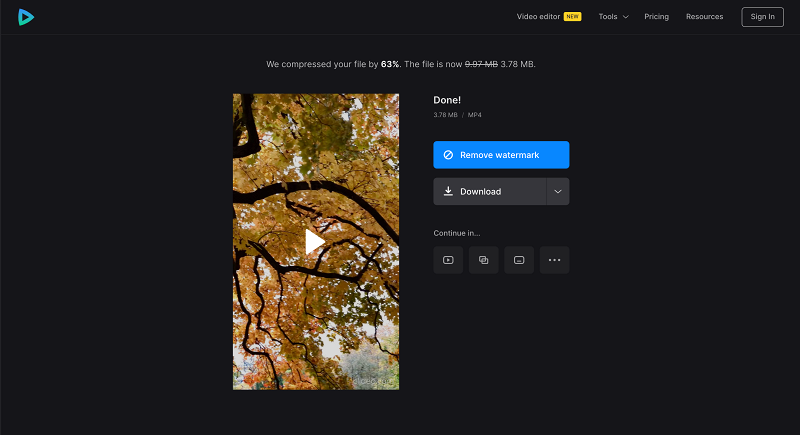 Save compressed MP4 video Save video reduced in MP4 compressor