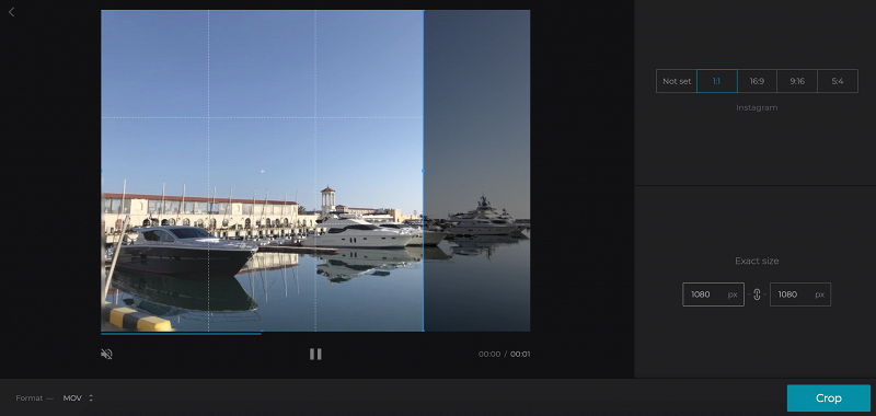 Select an area to crop the video