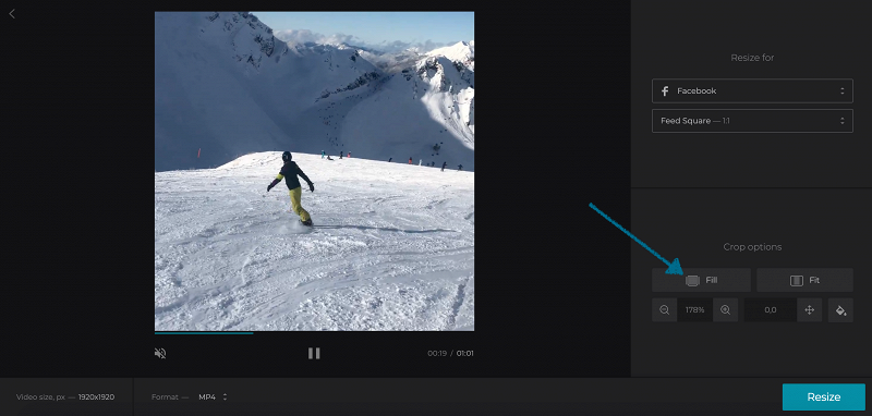 Select a crop option for resized video