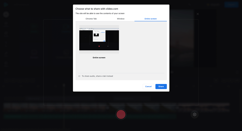 Select entire screen to start recording