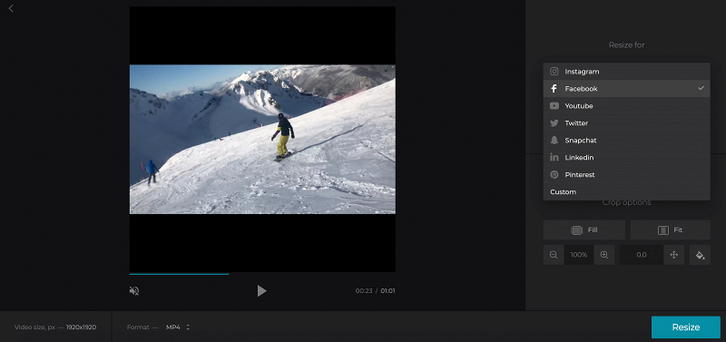 Choose social medium you want to resize your video for