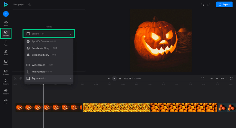 Select canvas to create an animated Halloween GIF Set canvas to make Halloween GIF