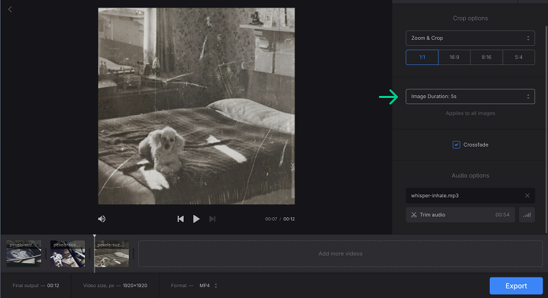 Change image duration to convert image sequence to video Set duration to create video from still images