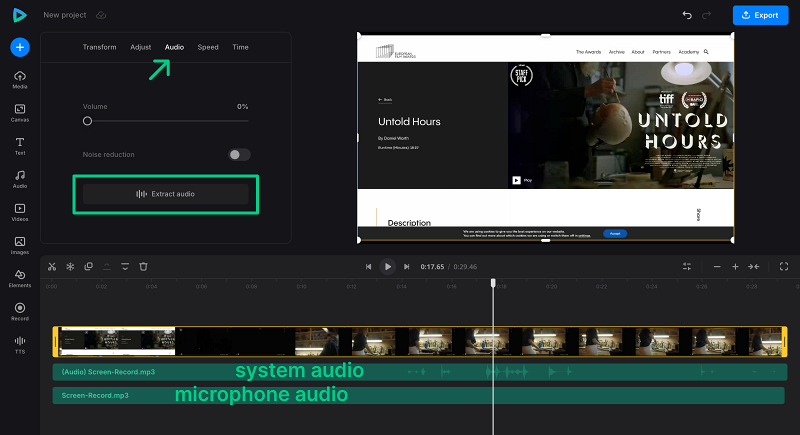 System audio extracted