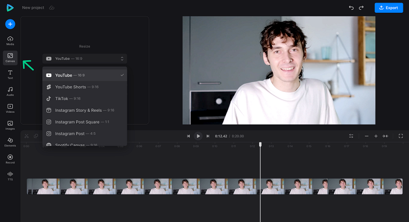 Change size of talking head video Talking head video canvas
