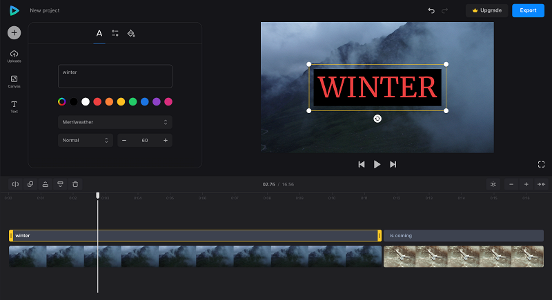 Text settings in edited video on Windows 