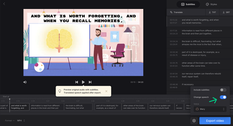 Translate audio from video