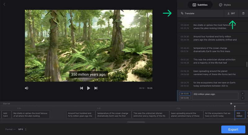 Translate or get srt with generated subtitles