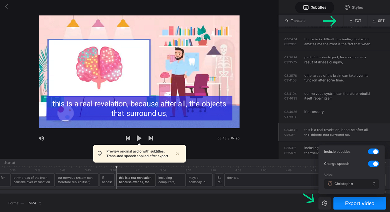 Translate video to English subtitles and voice