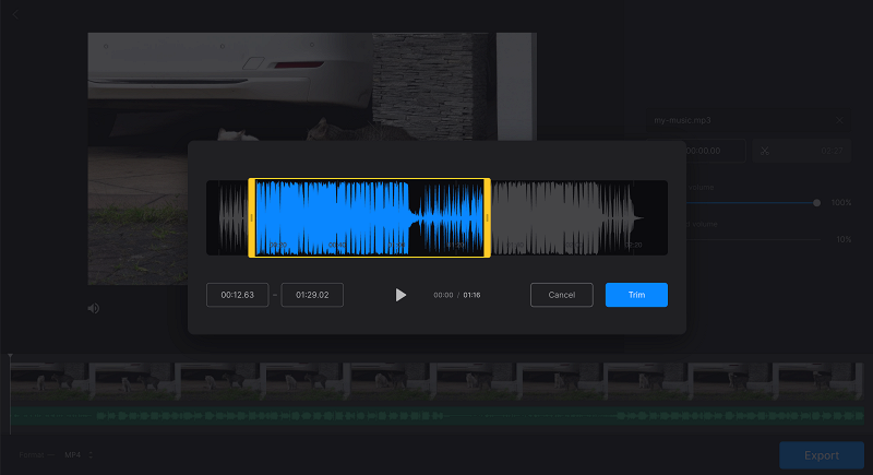 Trim music in background of video Trim background music