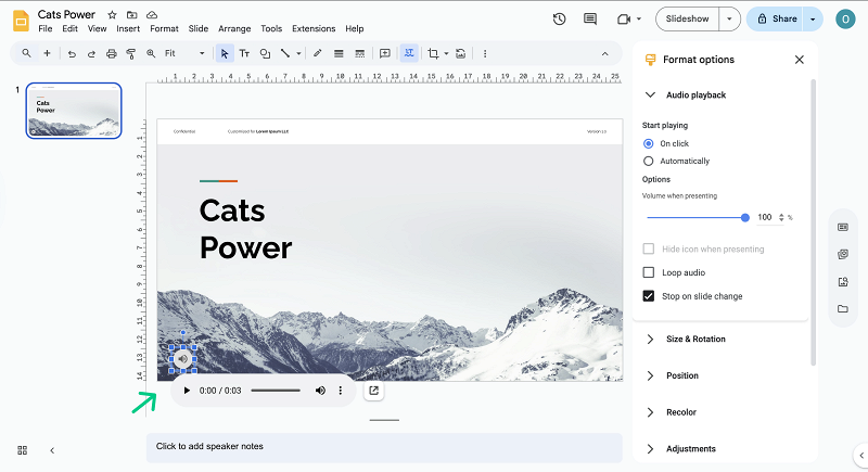 Voice over audio in Google Slides