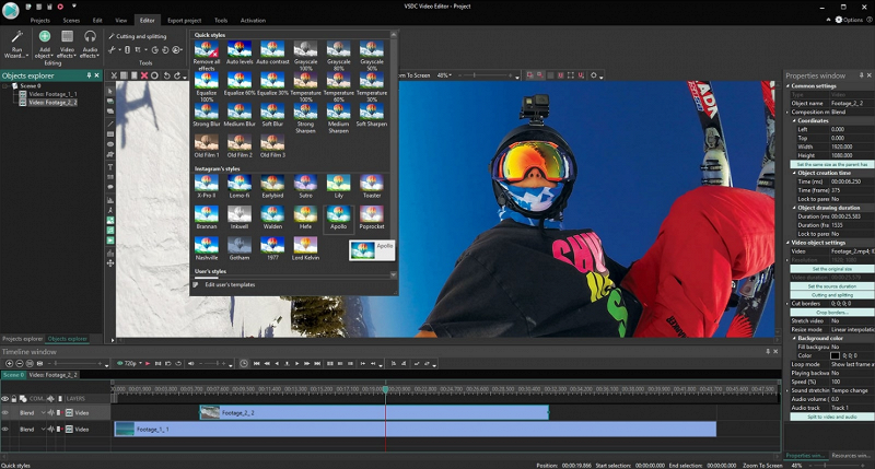 Video editing process in VSDC
