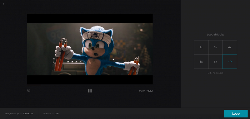 Select the infinity sign to create a GIF from YouTube