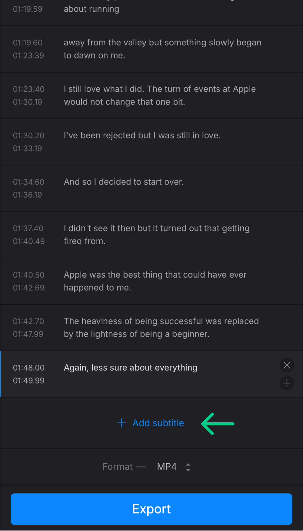 Add new subtitle to video on iPhone